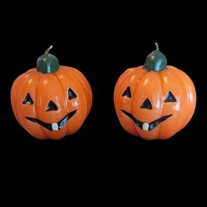 Set of Two Orange Pumpkin Candles
